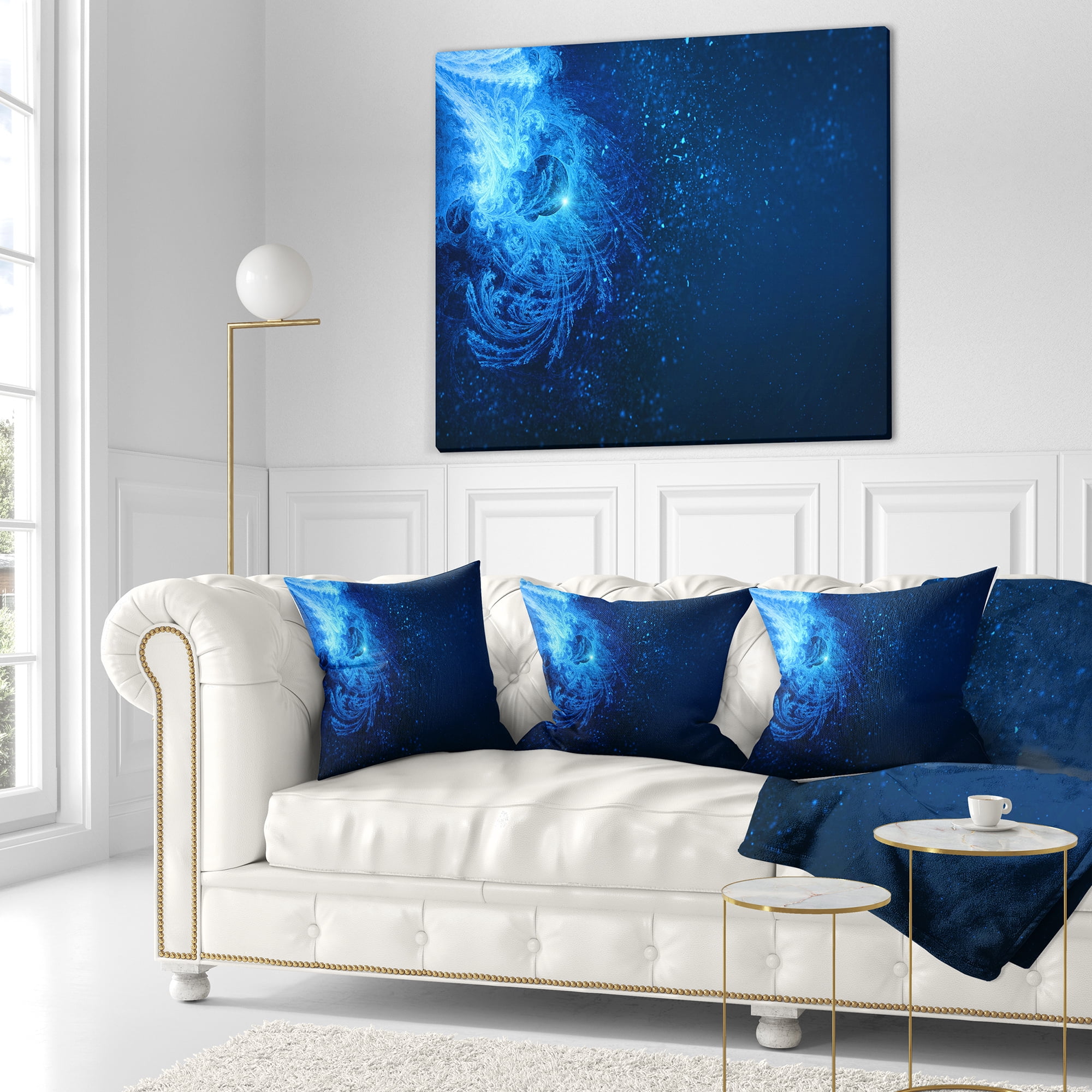 Designart Blue Falling Snow - Abstract Throw Pillow - 16x16