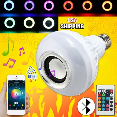 Kingso 110V/220V Buetooth E27 12W LED RGB Music Bulb Color Speaker Smart Wireless Infared Light Bulb Smartphone A-tmosphere Home Party Stage Dancing With Remote