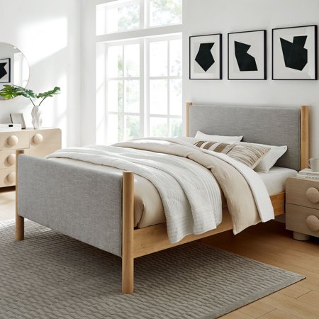 Modway Maven Queen Size Fabric Upholstered Platform Bed in Wheat Oak