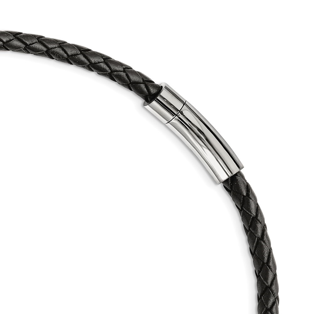 Auriga Fine Jewelry Stainless Steel Black Leather with Antiqued Beads 19.75 inch Necklace for Men 19.75"