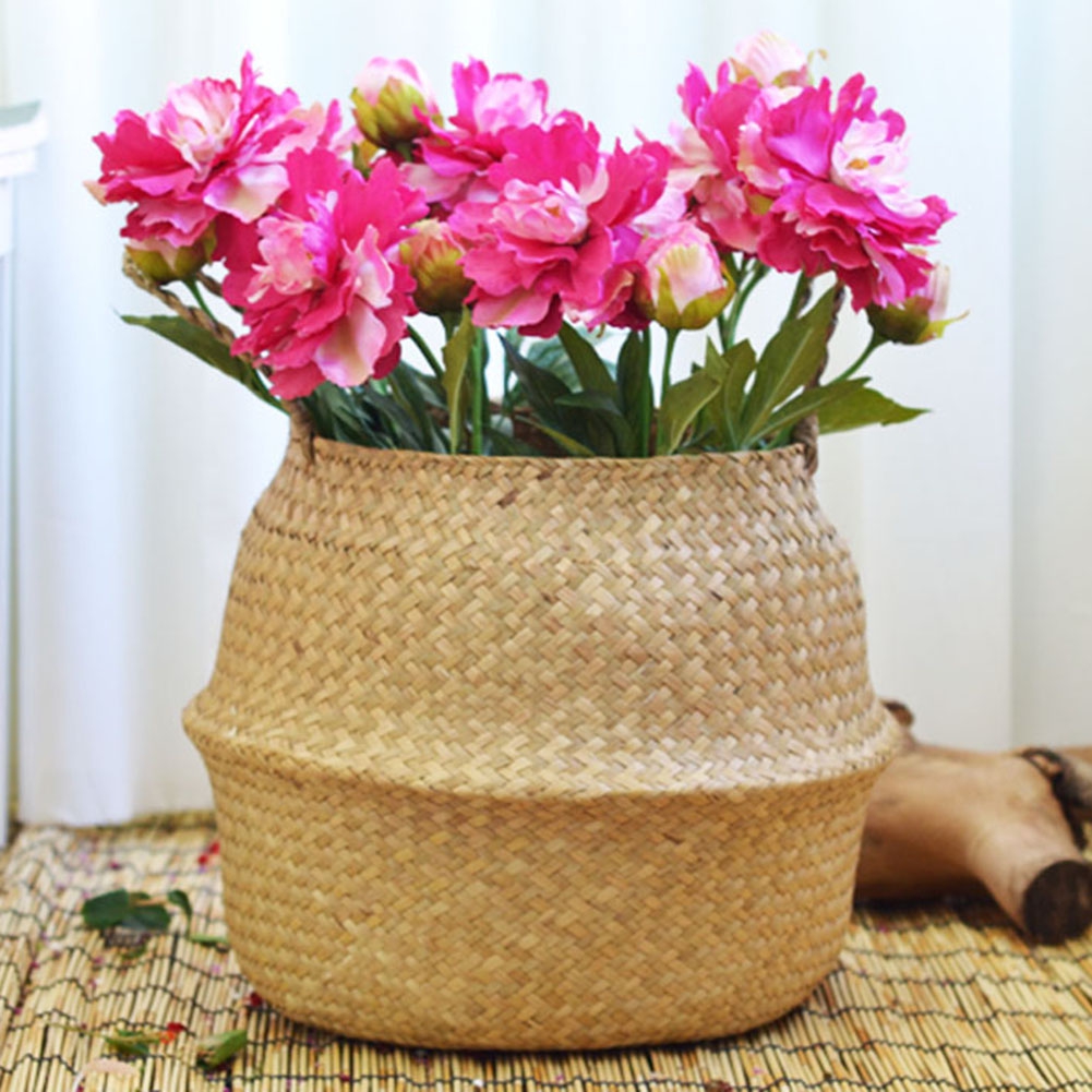 jiaroswwei Wicker Storage Foldable Basket Bamboo Seagrass Flower Pot