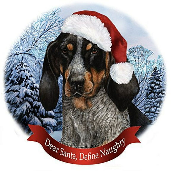 Holiday Pet Gifts Blue Tick Coonhound Santa Hat Dog Porcelain Christmas Ornament