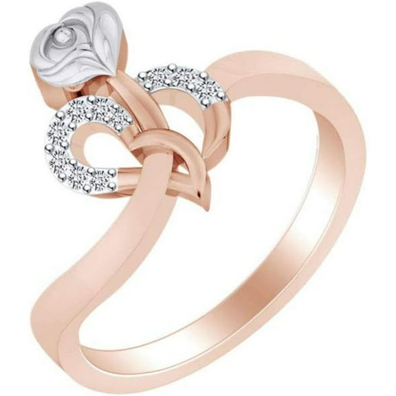 925 Sterling Silver 14K Rose Gold Plating Round Cut White Diamond Rose With Heart Anniversary Wedding Engagement Ring For Women