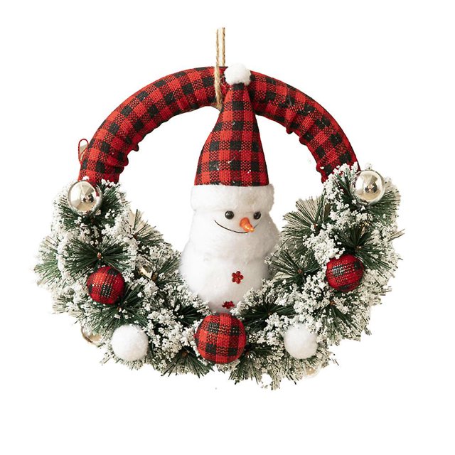 Decoración navideña, círculo de ratán con muñeca de tela, accesorios de decoración navideña hechos a mano, colgante de pared