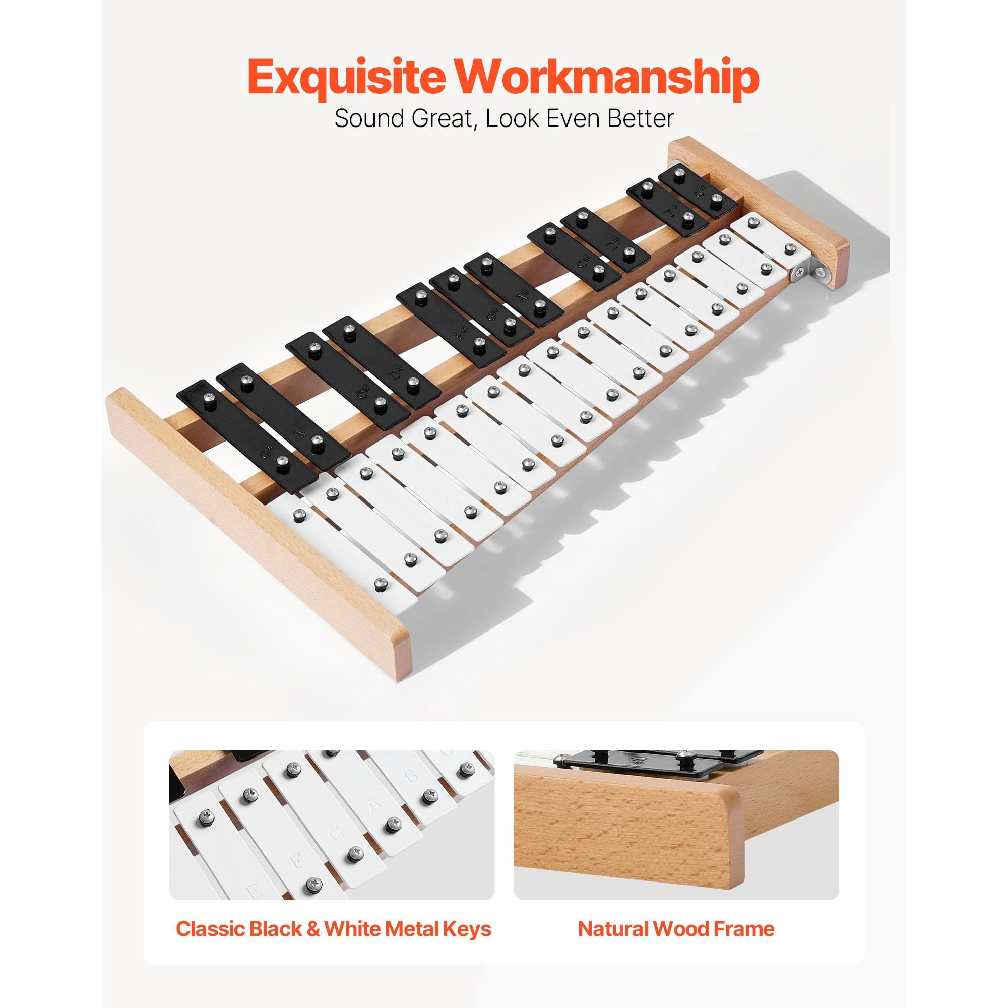 Glockenspiel Xylophone, 27 Notes, Professional Xylophone Percussion Instrument, with Metal Keys, Includes 4 Mallets, Carrying Bag, Beginner Musical Instrument for Adults and Kids Music Teaching