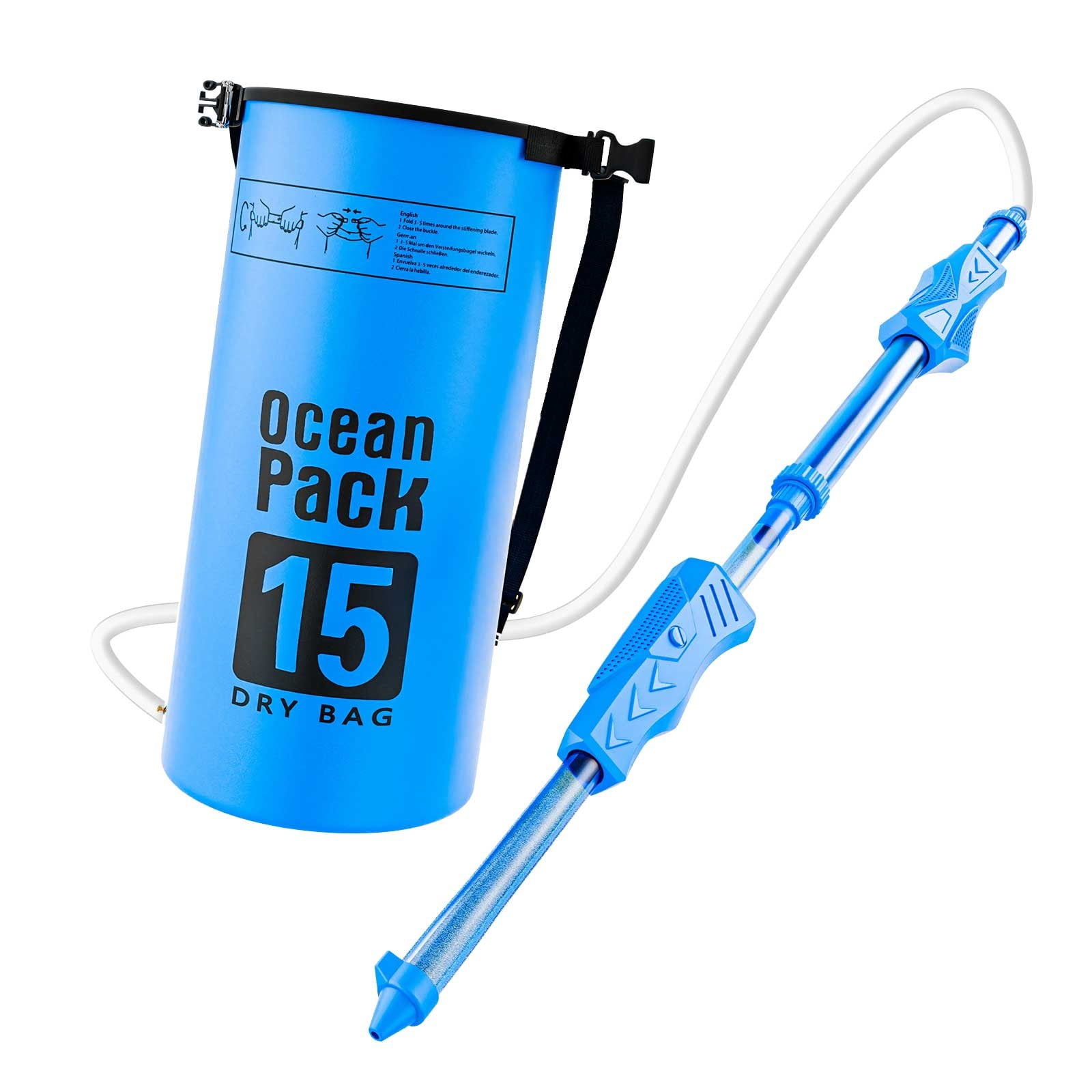 Pull-Out Backpack Water Cannon - Large Dry Bag, 15M Range, High Pressure Water Blaster Adjustable Straps, Ergonomic for Beach, Pool, Outdoor