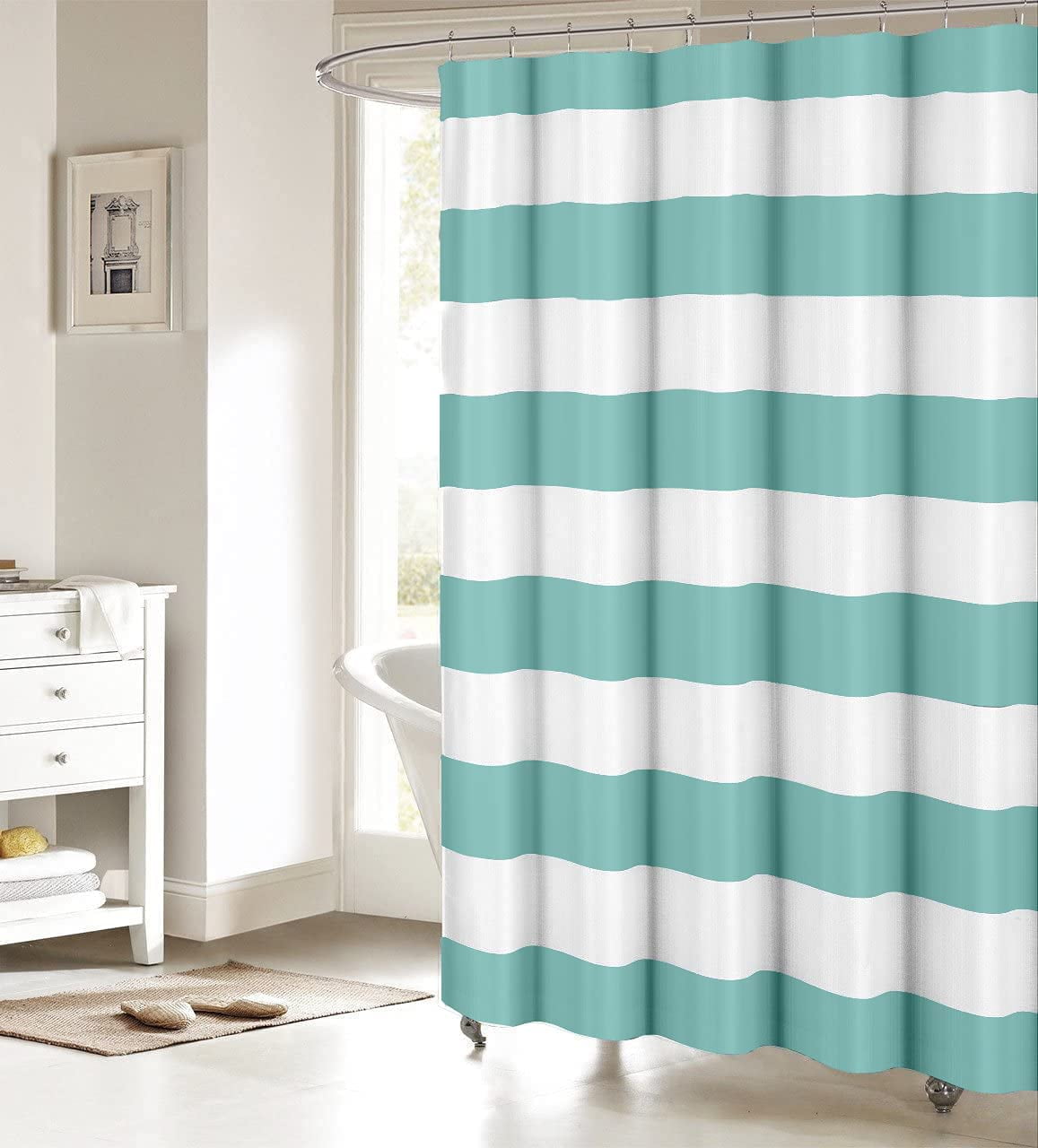 Athenstics Aqua Stripe Shower Curtain for Bathroom, Waterprrof