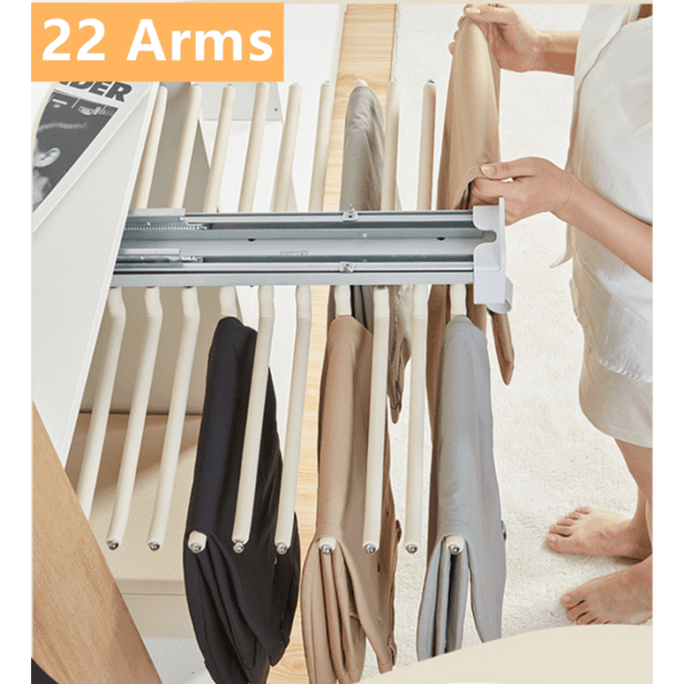MYOYAY Pull Out Trousers Rack 22 Arms Steel Pull Out Pants Rack Pants  Hanger Bar Clothes Organizers for Closet for Space Saving and Storage  Maximum