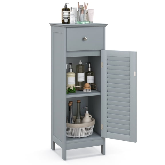 Topbuy Single Door Bathroom Floor Cabinet Freestanding Storage Organizer Unit w/ Adjustable Shelf Multifunctional Storage Cabinet Grey