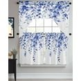 thumbnail image 3 of Eucalyptus Leaves Blue Kitchen Curtains Swag Valance and Tier Curtains Set 24 Inch Length, Watercolor Spring Botanical Rod Pocket Drape Panels Pair Swag Curtains for Bathroom/Cafe/Window, 3 of 6