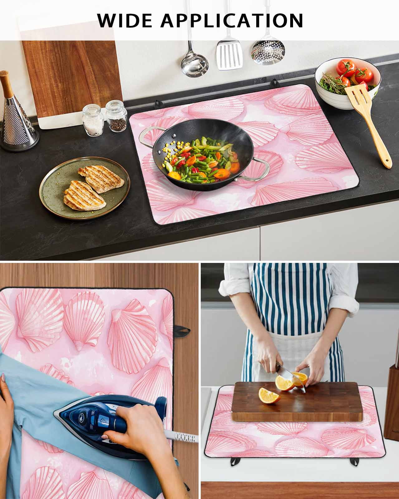 nqOlkjepod Large Induction Cooktop Protector Mat 24"x21", Pink Coastal Stove Top Covers for Electric Stove, Summer Shell Beach Nautical Seaside Stove Burner Cover Mats, Glass Top Stove Cover