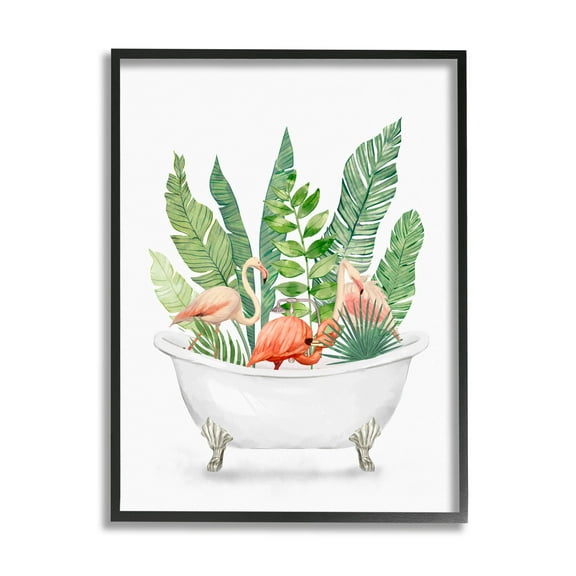 Stupell Industries Tropical Flamingoes Bathtub Plants Graphic Art Black Framed Art Print Wall Art, Design by Ziwei Li