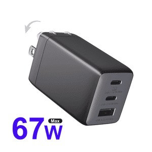 wegear 67W Multi-Port USB C Charger GaN Fast Charger Type C Block 3 in 1 Fast Wall Charger plug Black