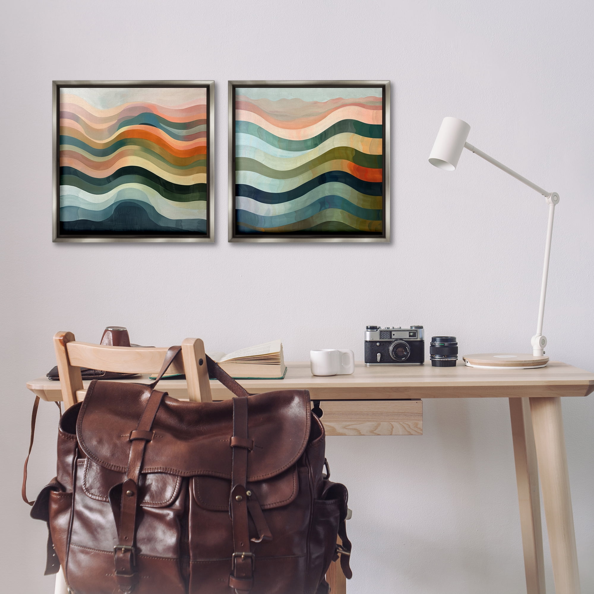 Stupell Industries Earth Tone Fluid Waves Abstract Painting Gray Floater Framed Canvas Art Print Wall Art, 18 x 18, Set of 2