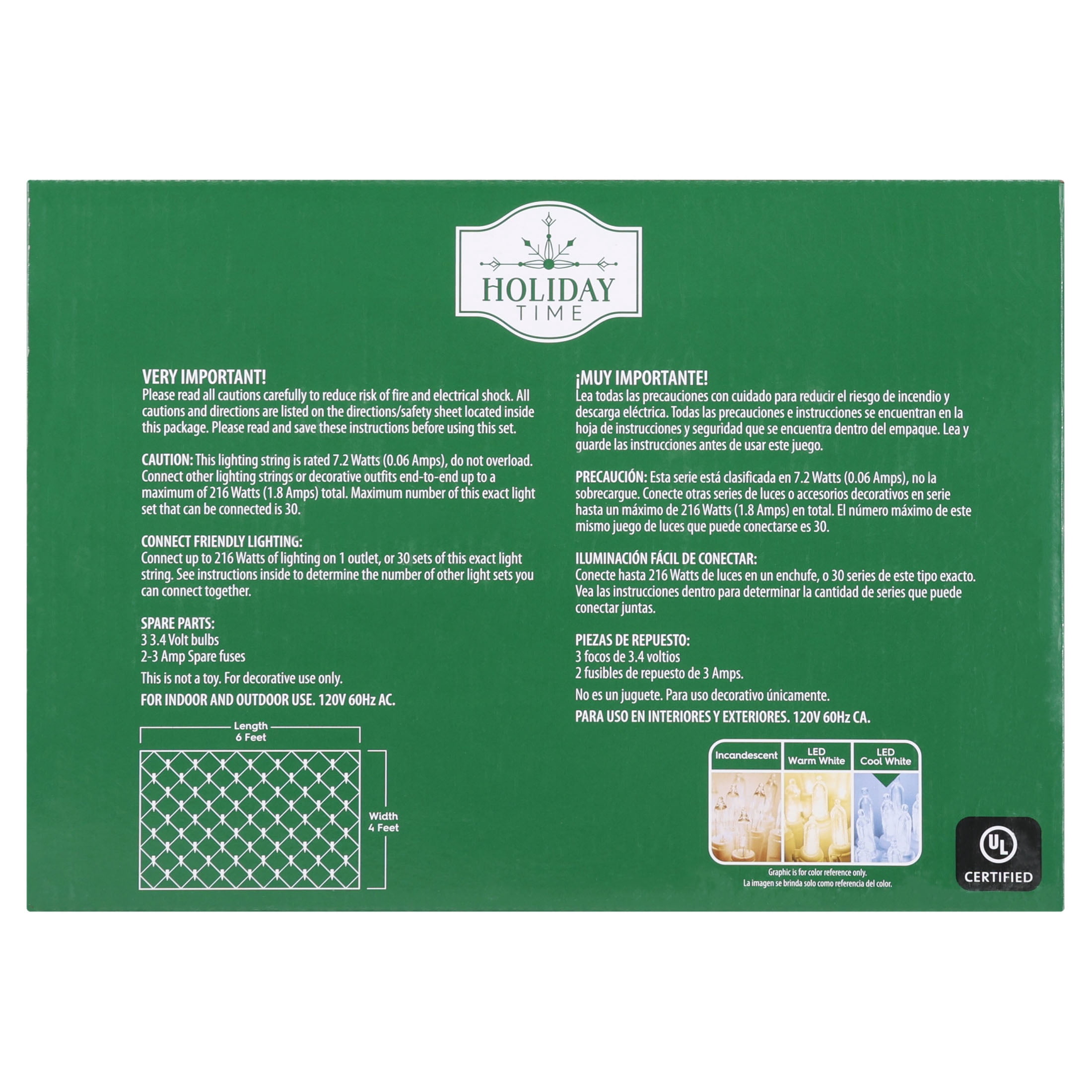 Indoor/Outdoor 150-Count LED Christmas Net Lights, Cool White, Green Wire, 6' x 4', by Holiday Time