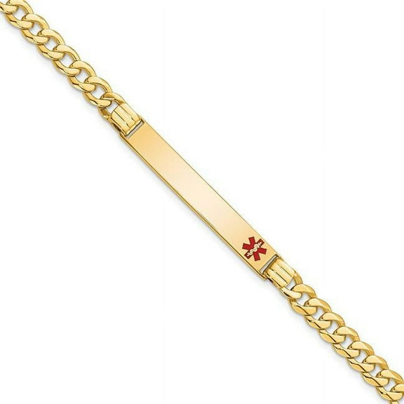 Primal Gold 14 Karat Yellow Gold Medical Red Enamel Curb Link ID Bracelet