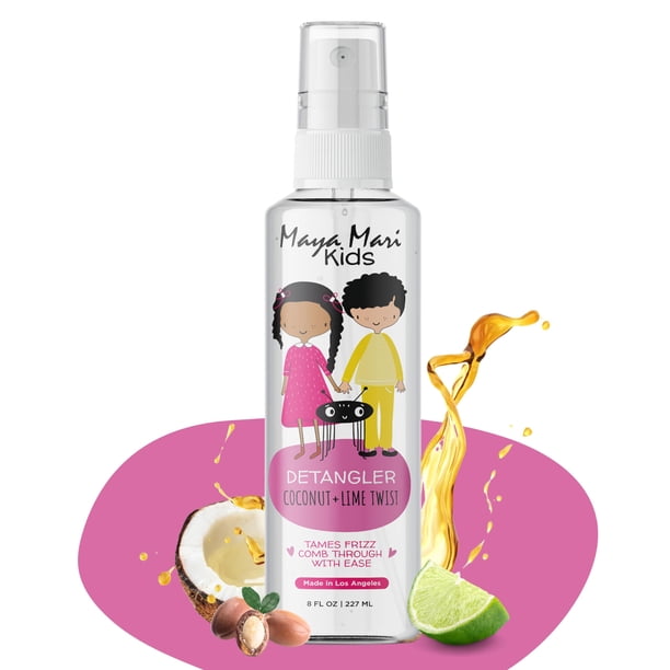 Maya Mari Kids Detangler Spray con aceites de argán, coco y lima - Desenredante de cabello suave para niños pequeños y bebés 8 oz - No más enredos Ideal para cabello rizado