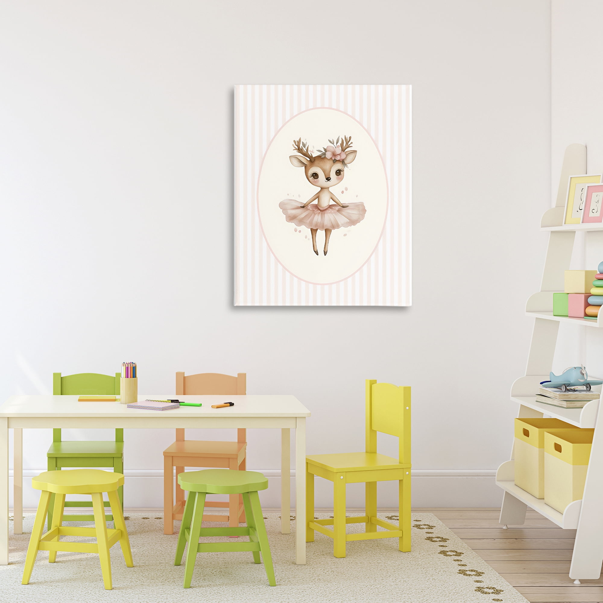 Stupell Industries Nursery Ballerina Deer Striped Canvas Wall Art, design by LSR Design Studio