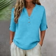 thumbnail image 2 of Linen Shirts for Women 3/4 Sleeve V Neck Blouse Casual Loose Fit for Summer Beach Vacation Comfy Breathable Womens Tops, 2 of 7