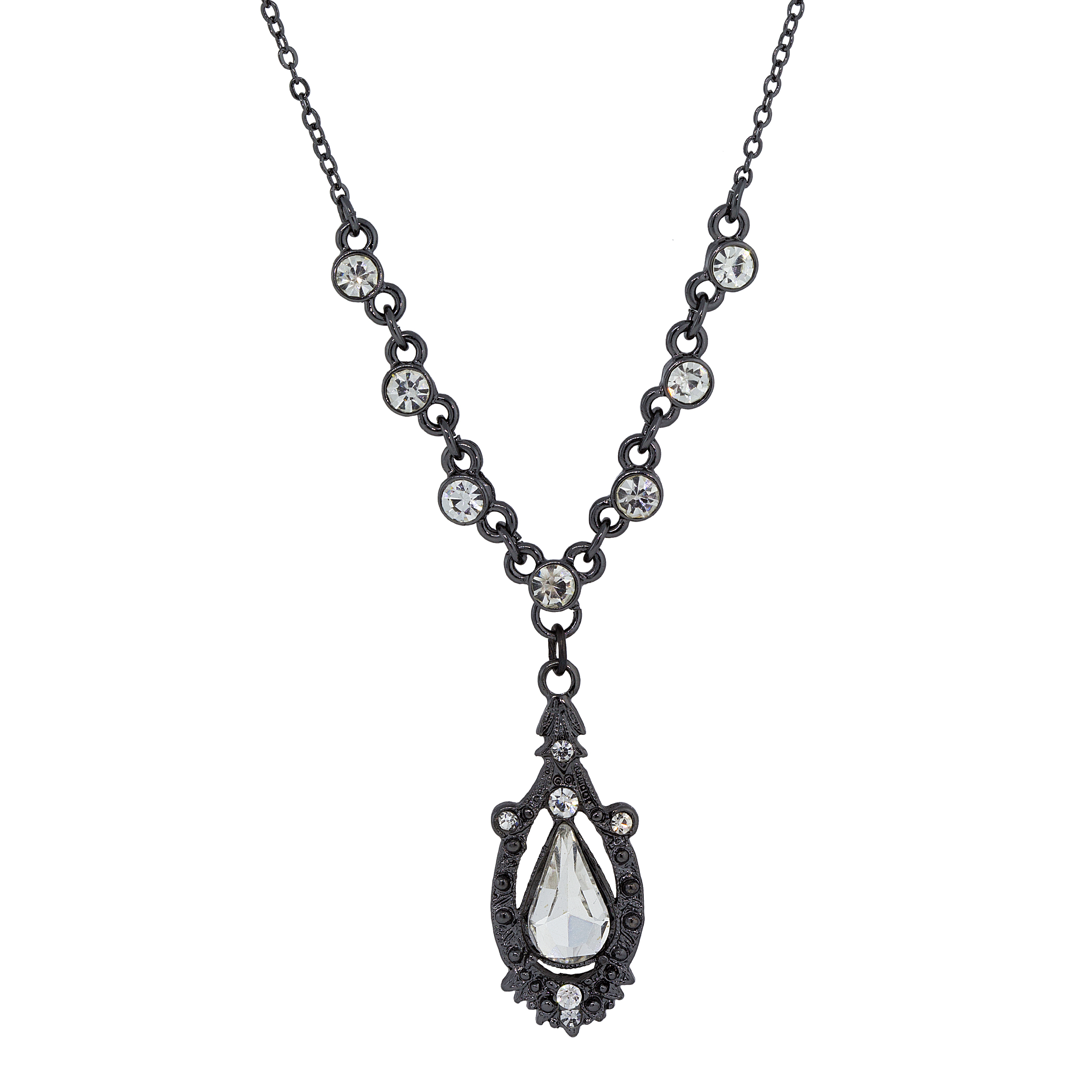 1928 Jewelry - 1928 Jewelry Black-Tone Crystal Suspended Teardrop ...
