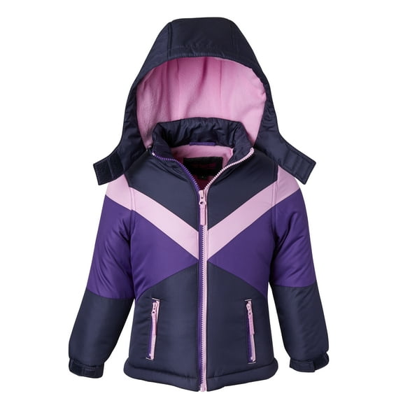 Coats for Girls Fleece Lined Hooded Colorblock Winter Puffer Jacket - Purple (16)