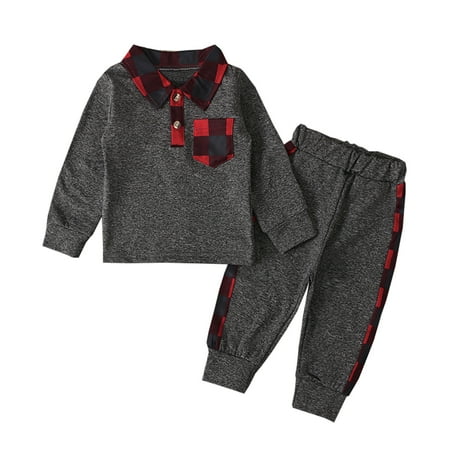 

koaiezne Toddler Boys Winter Long Sleeve Red Plaid Prints Tops Pants 2PCS Outfits Clothes Set For Babys Clothes Boy Fall Outfit Pant