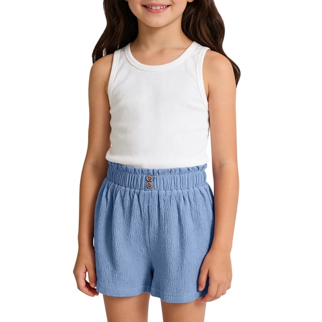 LIJCC Girls Ruffled Casual Shorts Summer Solid Color Wide Leg Shorts Loose Casual Elastic Waist Versatile Shorts