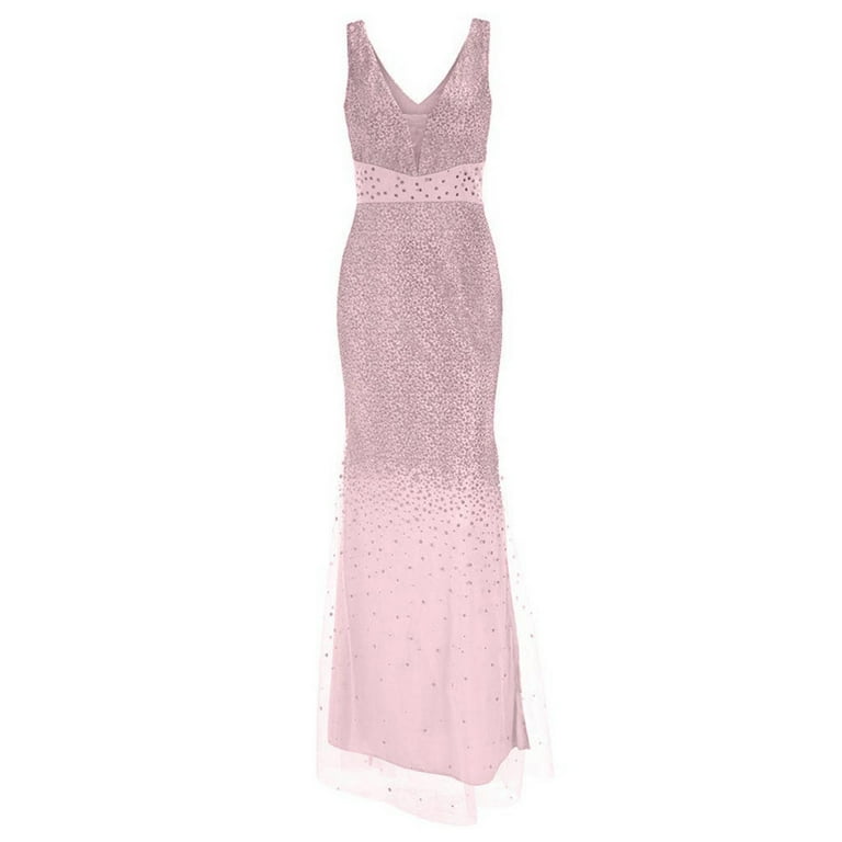 Dailytrove Women's Sequin Slit Dress-V-Neck-Midi-For Cocktail Event-Blush Sparkle, Size: DT-Medium