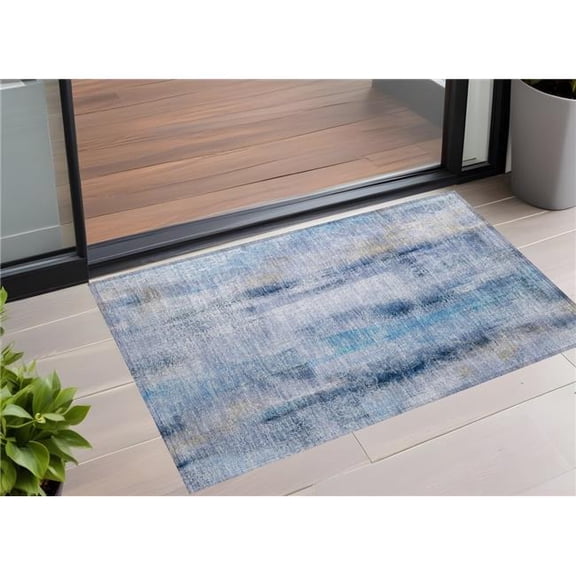 HomeRoots 561642 2 x 3 ft. Blue Washable Non Skid Indoor Outdoor Rectangle Machine Woven Area Rug