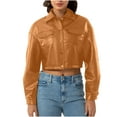 thumbnail image 3 of Feancey Women Faux Leather Cropped Jacket Button Down Casual Motorcycle Jackets Fashion PU Coat Outdoor Windproof Crop Jacket with Pockets Khaki XL, 3 of 9
