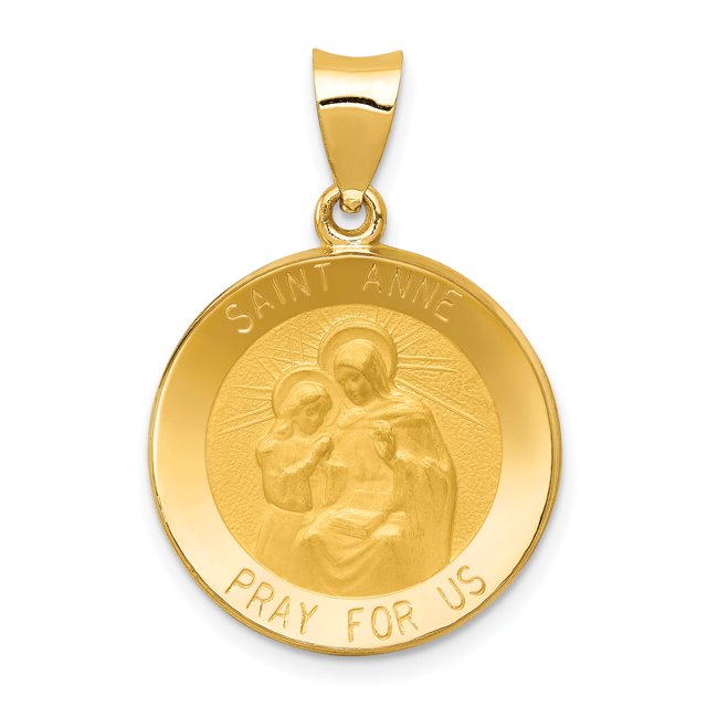 14K Yellow Gold Polished and Satin St. Anne Medal Pendant