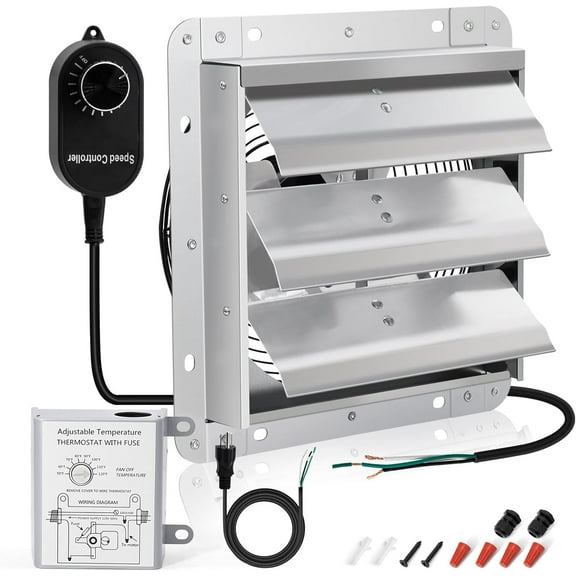 Shutter Exhaust Fan with Speed Controller and Power Cord for Garage, Greenhouse, Attic, Chicken Coop, Shop, Shed, Basement Ventilation,  Wall Mounted Exhaust Fan