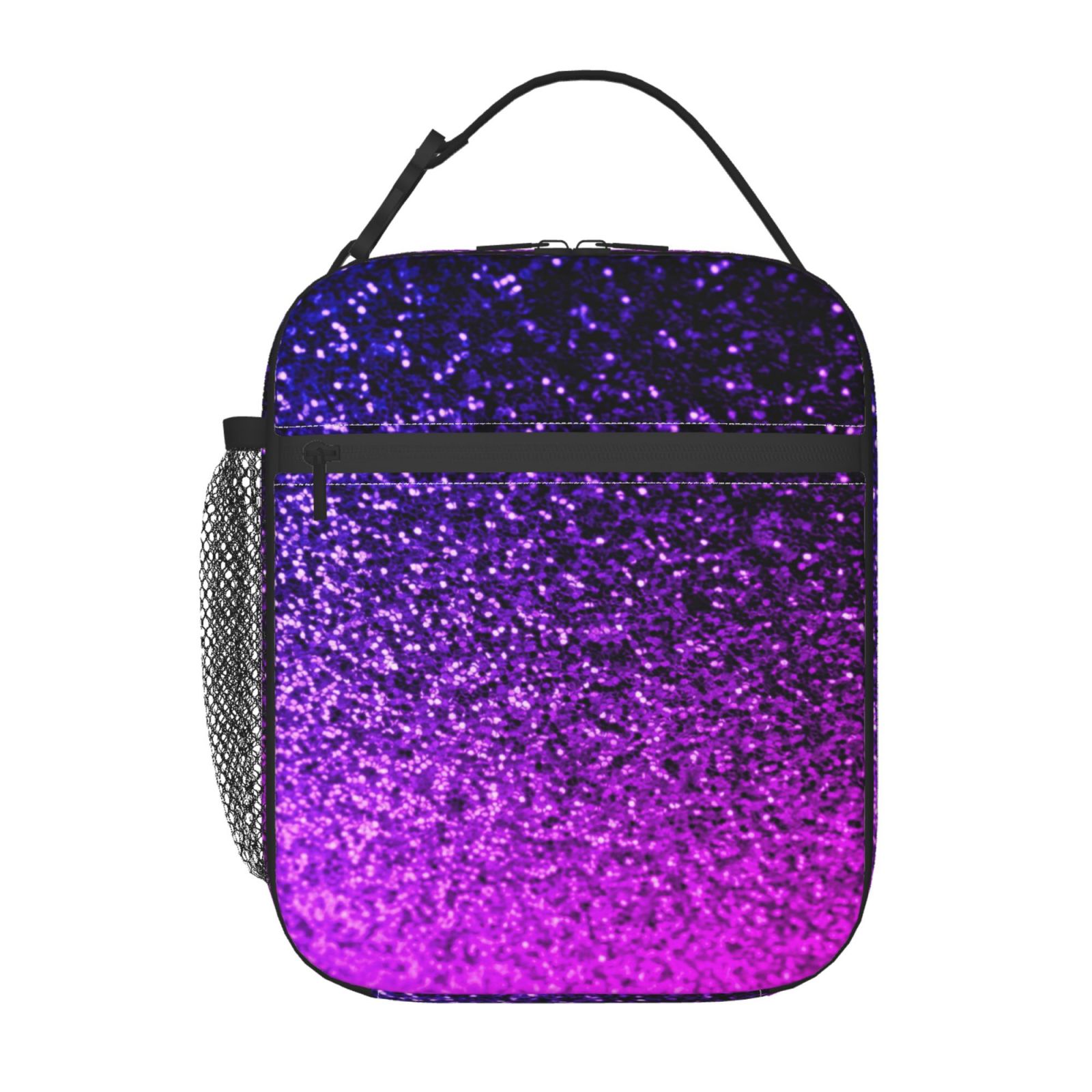 Purple Pink Glitter Lunch Bag Insulated Leakproof Reusable Large Capacity Lunch Box for School