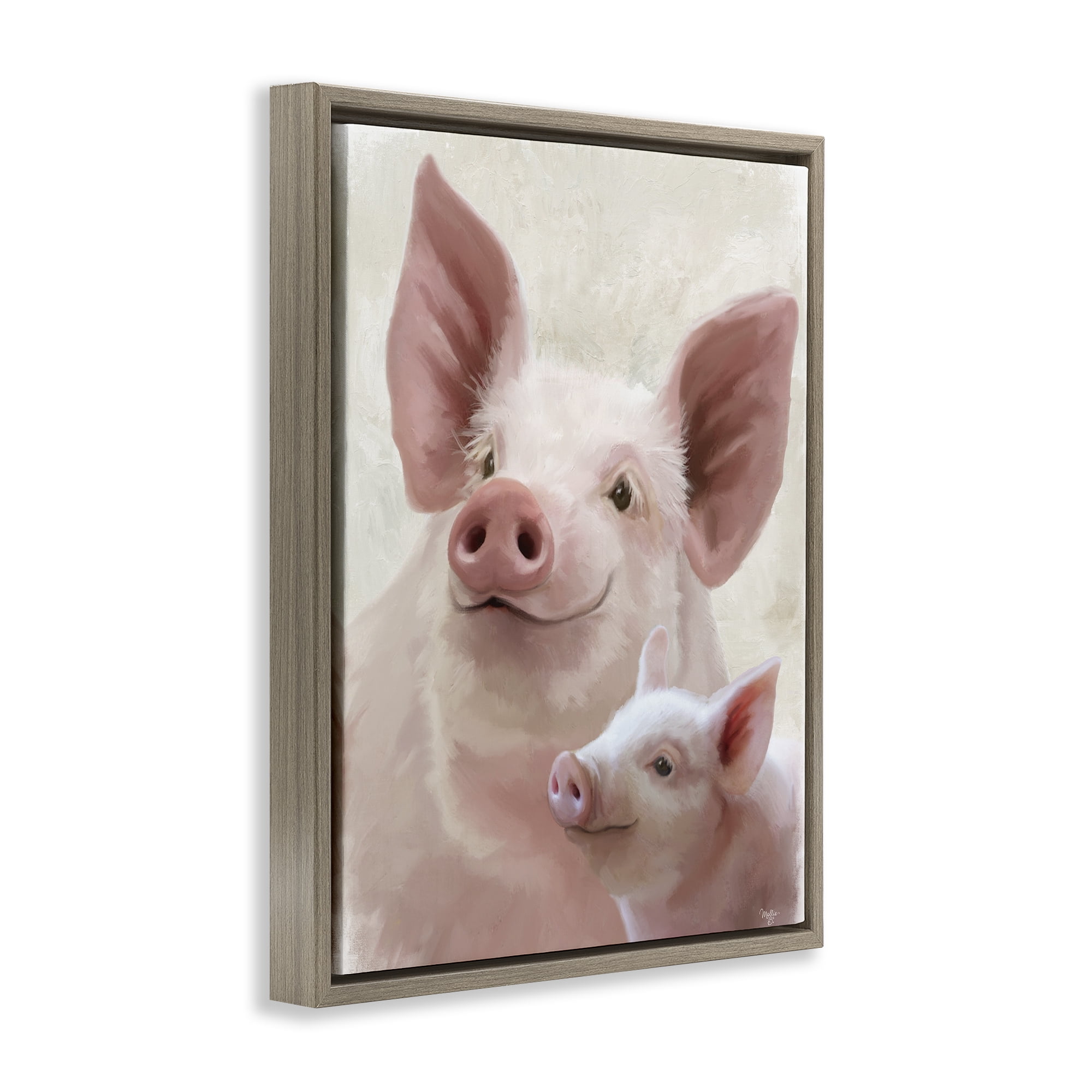 Stupell Industries Piglet & Mom Portrait Brown Framed Floater Canvas Wall Art, design by Mollie B.