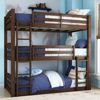 Better Homes and Gardens Tristan Wooden Triple Floor Bunk Bed, Mocha