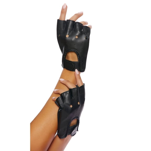 Adult Fingerless Moto Faux Leather Gloves Black