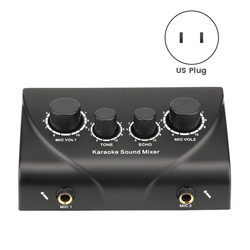 Karaoke Sound Mixer Portable Sound Mixer Professional Audio System Karaoke Dual Mic Inputs Audio Sound Mixer Black (US)