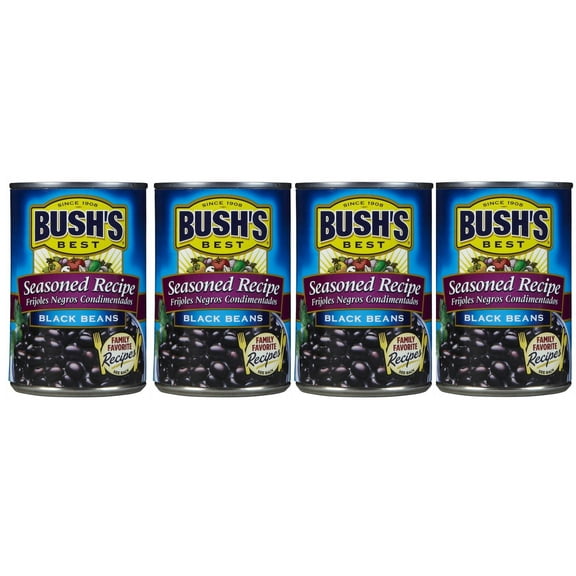 Bush's Best Black Beans, Seasoned, 15oz, Pack of 4