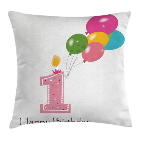 Ambesonne Party Baby Girl First Birthday Square Pillow