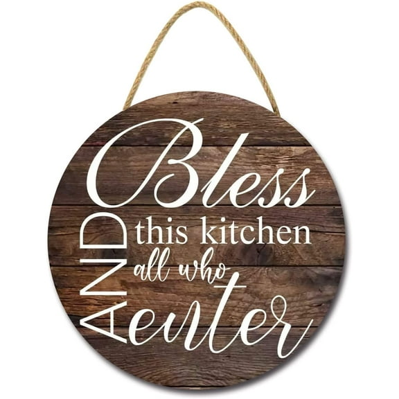 Eveokoki 12" Rustic Wooden Bless This Kitchen And All Who Enter Signs for Front Porch, Porch Decor Sign, Rustic Wooden Door Hangers Front Door Outdoor Hanging Vertical Sign
