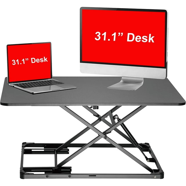 DURAMEX (TM) 31.5" GAS SPRING SIT STAND DESK CONVERTER WITH COMPACT KEYBOARD TRAY (800MM LENGTH)