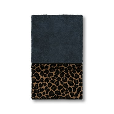 Authentic Hotel and Spa  Turkish Cotton Cheetah Jacquard Trim Midnight Blue Hand Towel