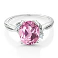 thumbnail image 2 of Gem Stone King 925 Sterling Silver Light Pink Created Sapphire and White Created Sapphire 3 Stone Ring for Women (3.03 Cttw, Oval 10X8MM, Gemstone September Birthstone, Size 5), 2 of 4