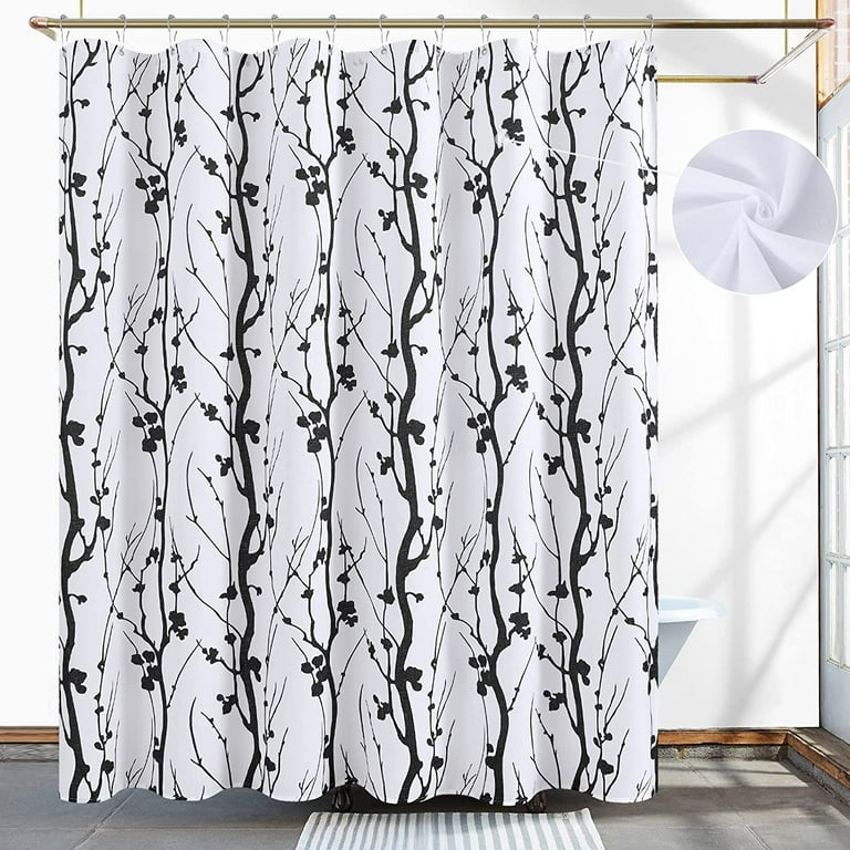 Shower Curtain Black and White Shower Curtain Black Floral Shower Curtain  Set with Hook Farmhouse Striped Shower Curtain for Bathroom Washable Fabric