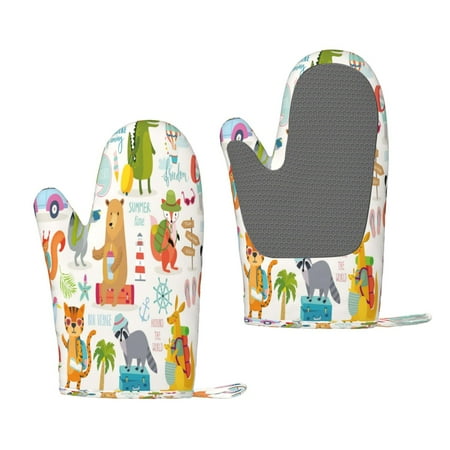 

Zeuib Travel Animals Print Oven Mitts Oven Gloves with Non-Slip Silicone Heat and Slip Resistant Cooking Mitt Set for Cooking and Baking (2 Count)