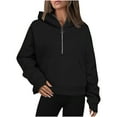 thumbnail image 1 of Timegard Sweat à Demi-Zip pour Femmes, Hoodies Courts à Manches Longues, Pull-Over Automne Hiver, Hauts Amples et Confortables, 1 of 5