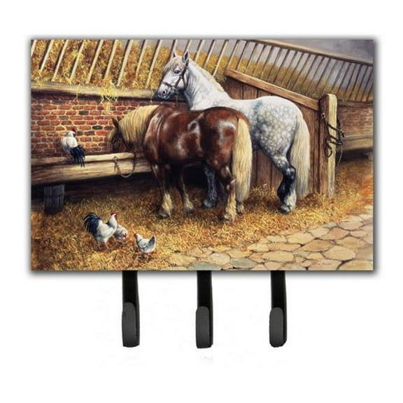 Horses Eating with the Chickens Leash or Key Holder