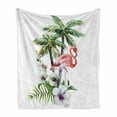 thumbnail image 1 of Flamingo Soft Flannel Fleece Blanket, Watercolor Island Composition Exotic Forest Leaves and Hibiscus Spring in Hawaii, Cozy Plush for Indoor and Outdoor Use, 50" x 70", Multicolor, by Ambesonne, 1 of 6