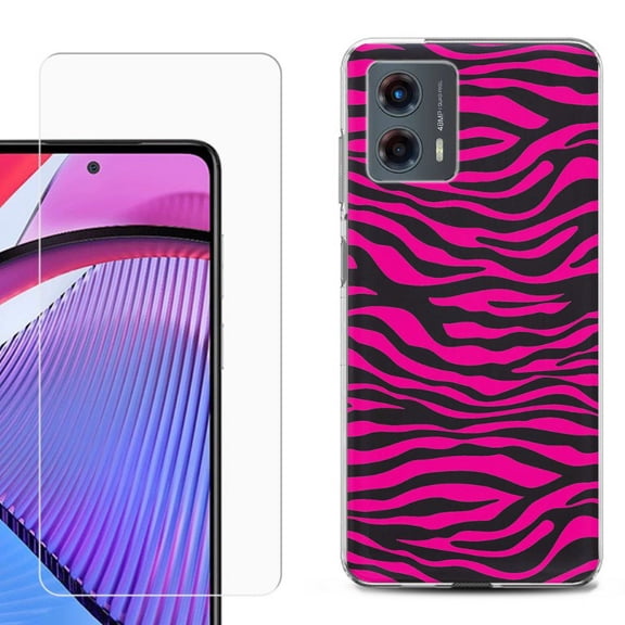 OneToughShield ® Compatible with Motorola Moto G 5G 2023, Shockproof Phone Case, with Tempered Glass Screen Protector - Zebra Pink