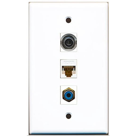 RiteAV - 1 Port RCA Blue and 1 Port 3.5mm and 1 Port Cat6 Ethernet White Wall Plate